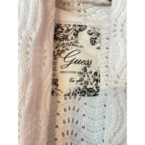 Guess Womens Cardigan Medium White Open Knit Cropped Open Stretch Cottagecore - Picture 2 of 7